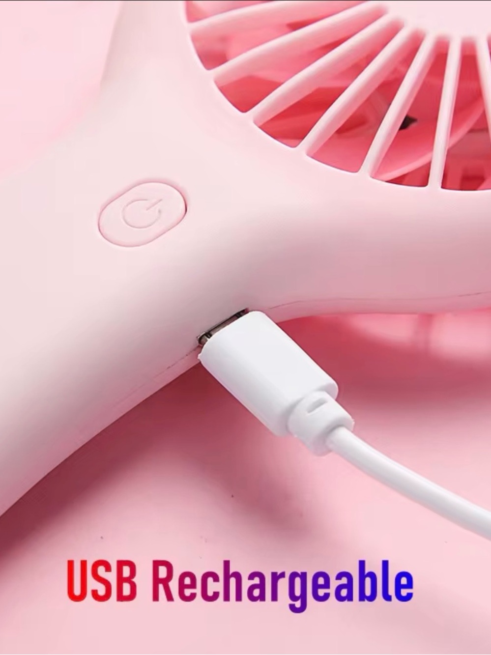 Portable USB Rechargeable Pink Handheld Fan